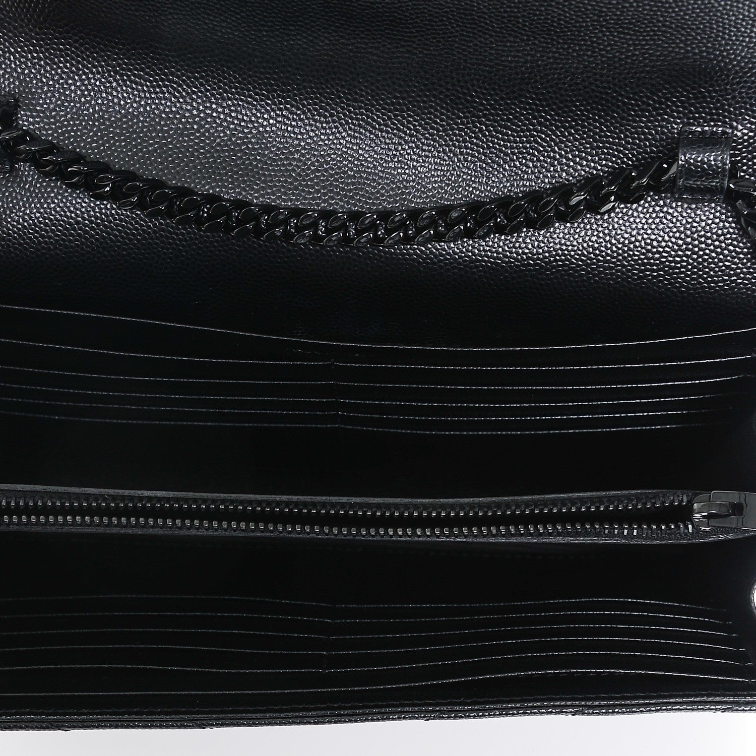 Saint Laurent Grain De Poudre Matelasse Chevron Monogram Chain Wallet Black 5 of 7