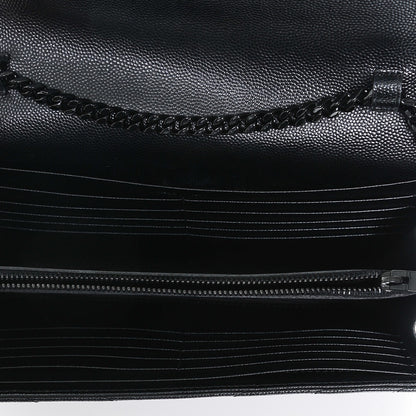Saint Laurent Grain De Poudre Matelasse Chevron Monogram Chain Wallet Black 5 of 7