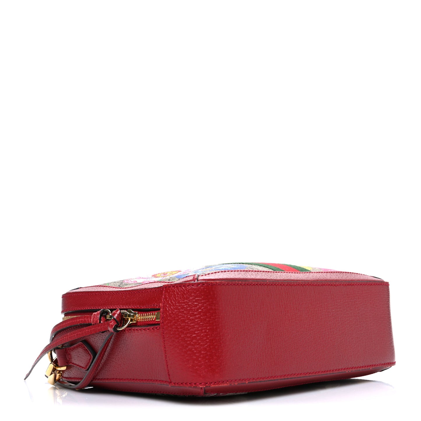 GG Supreme Monogram Flora Web Small Ophidia Top Handle Shoulder Bag Hibiscus Red