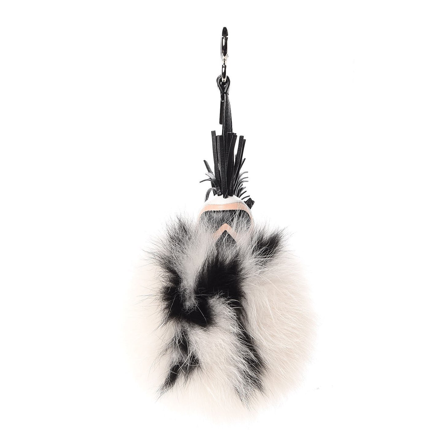 Lambskin Fox Fur Super Karlito Pom Pom Bag Charm Black White