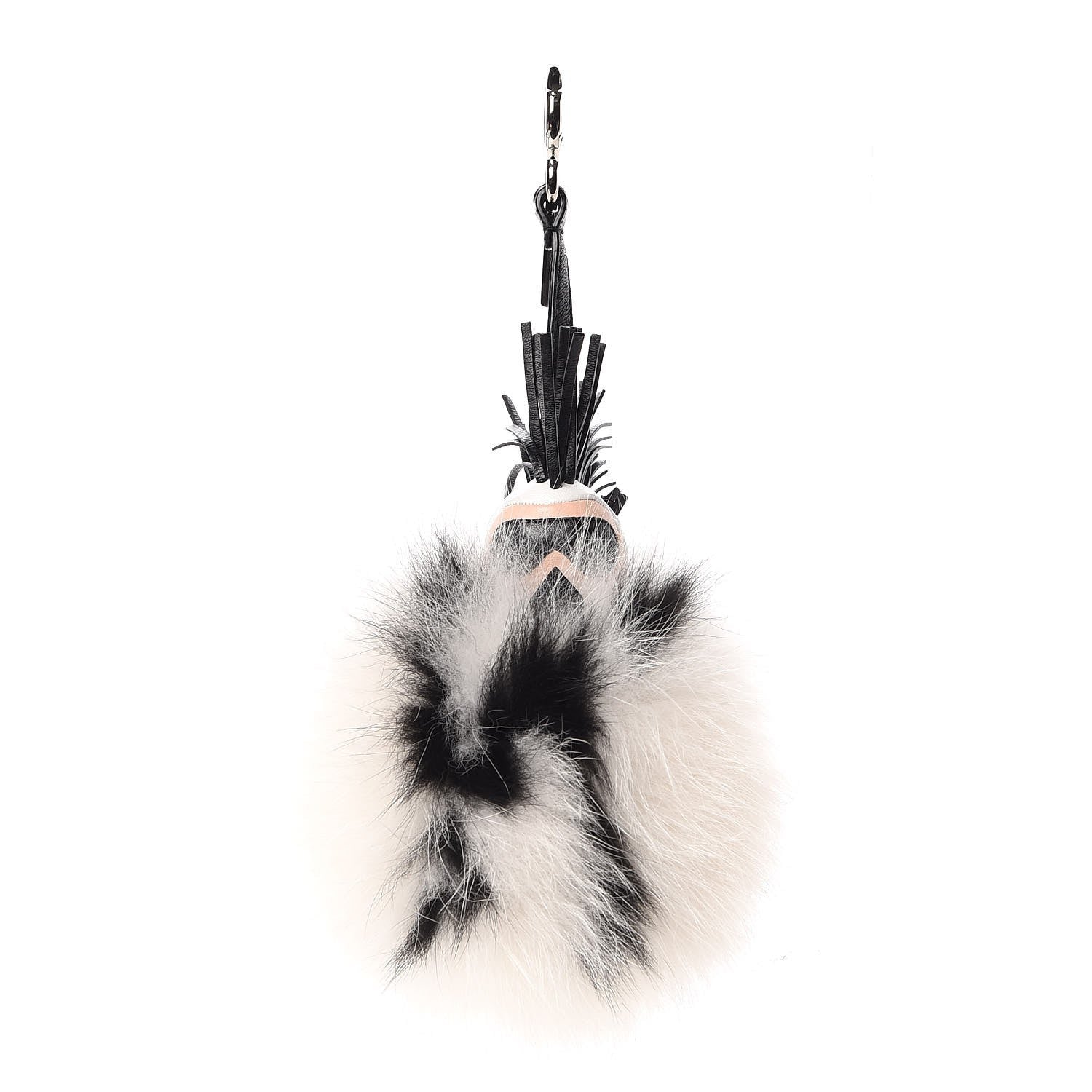 Fendi Lambskin Fox Fur Super Karlito Pom Pom Bag Charm Black White 1 of 4