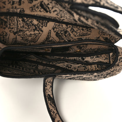 Christian Dior Canvas Embroidered Plan De Paris Printed Saddle Bag Beige Black 4 of 7