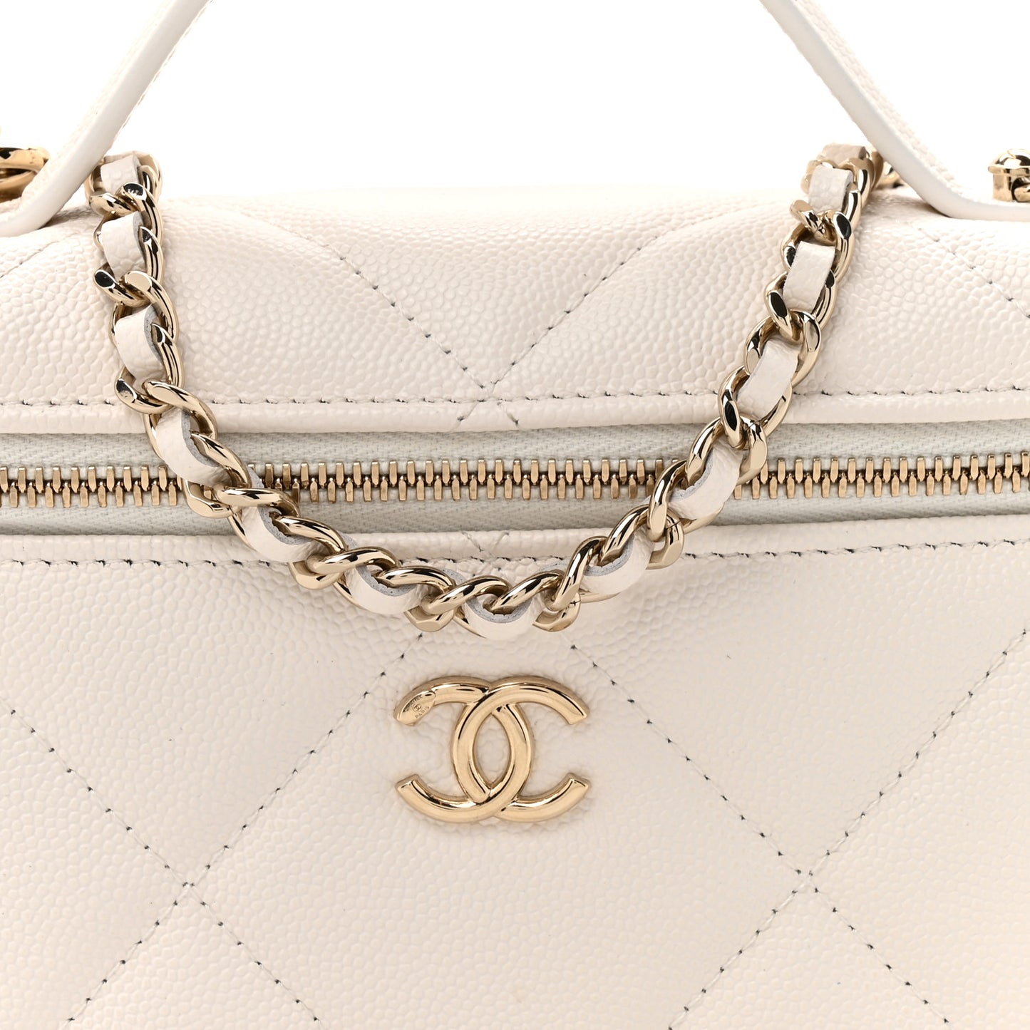 Caviar Quilted Top Handle Slim Vanity With Chain White