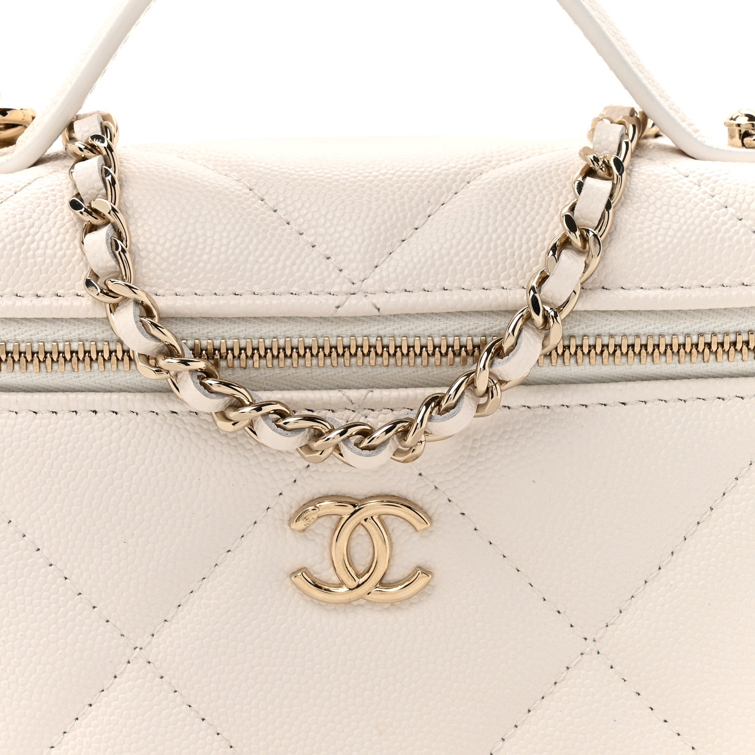 Chanel Caviar Quilted Top Handle Slim Vanity With Chain White 8 of 13