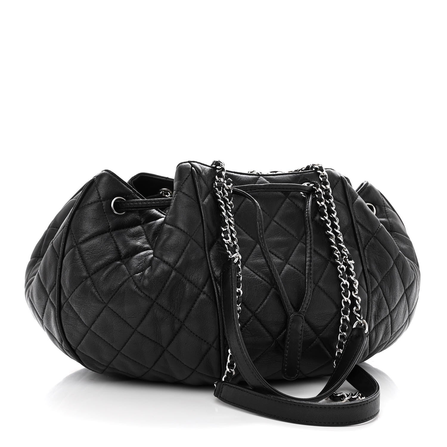 Chanel Calfskin Quilted Drawstring Sac Cordon Bag Black 3 of 10