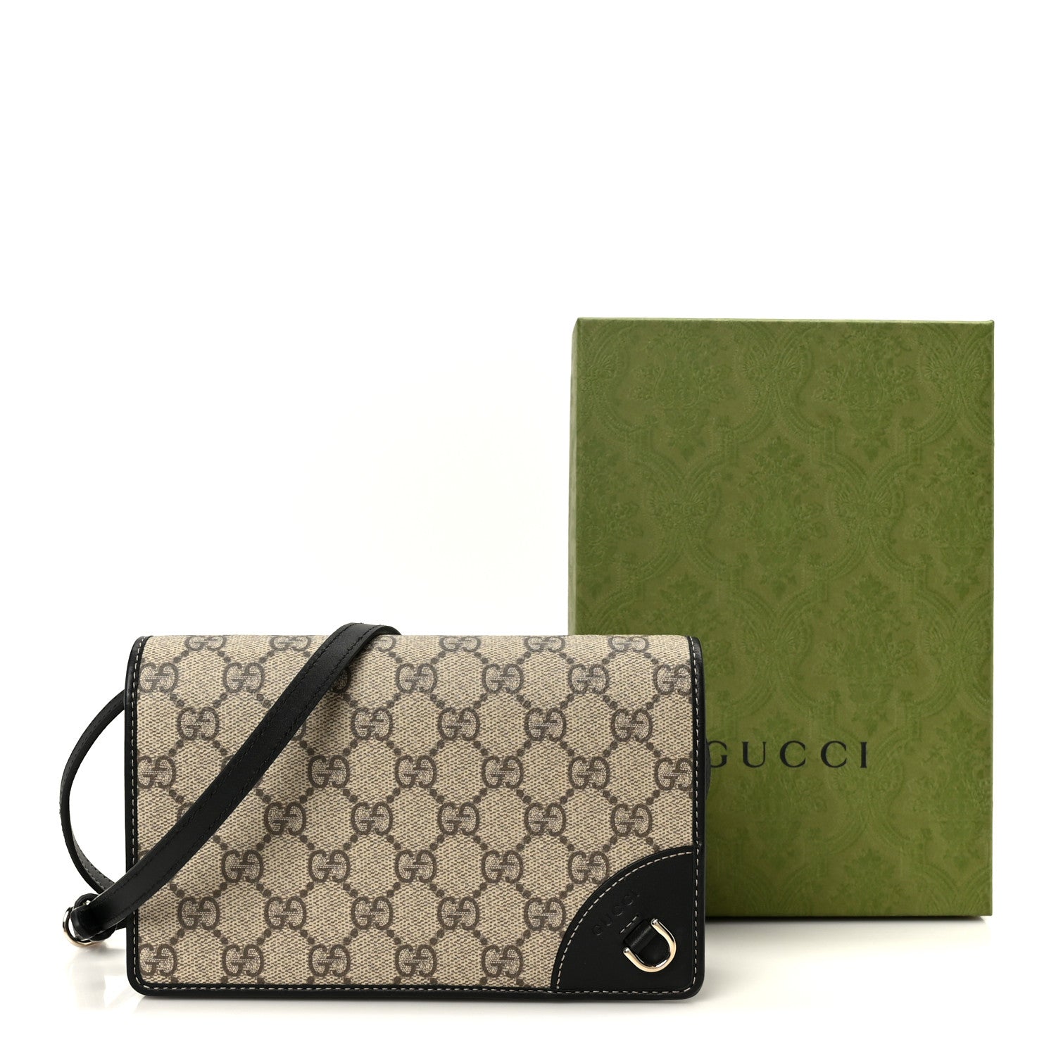 Gucci GG Emblem Monogram Wallet With Strap Beige Ebony Black 11 of 11