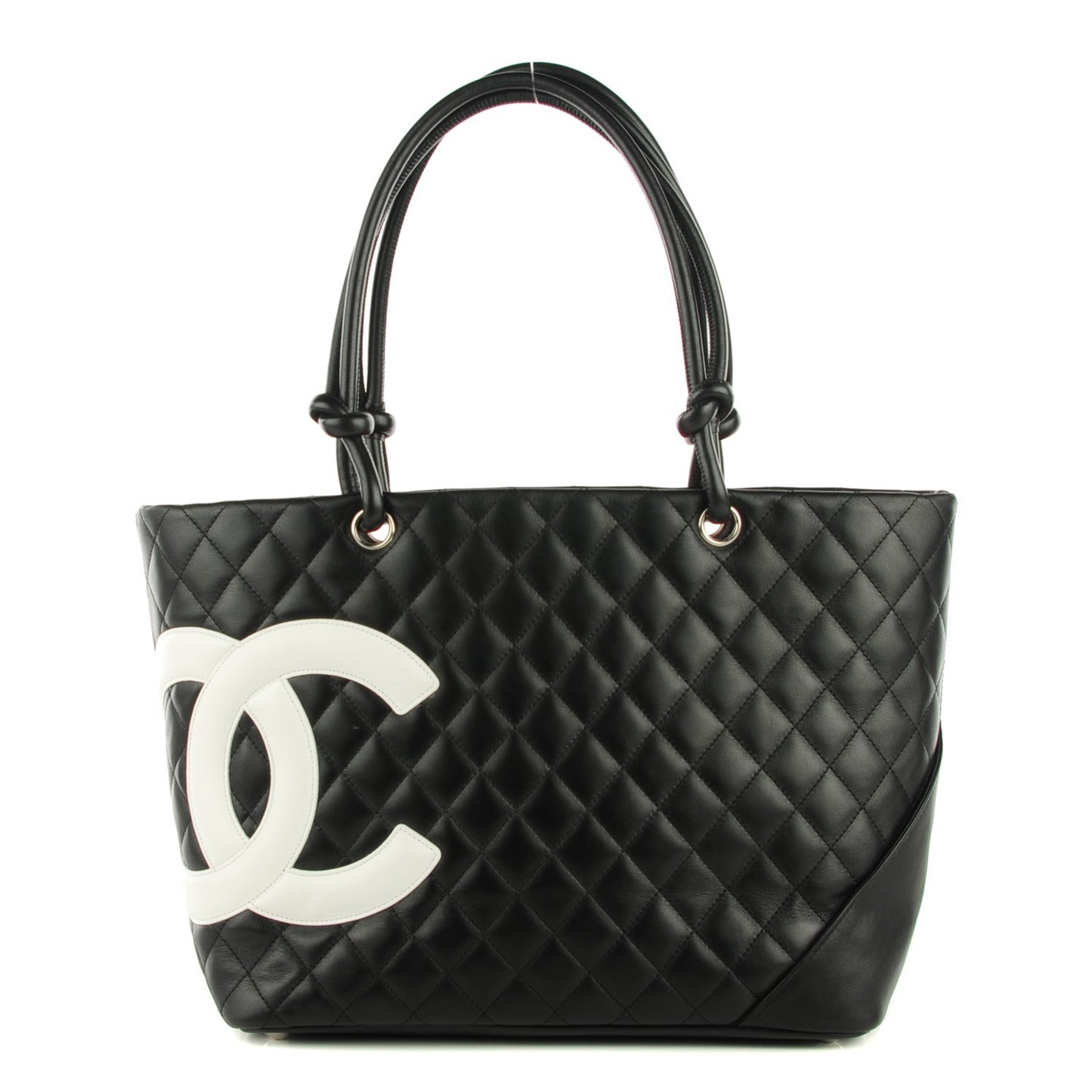 Calfskin Quilted Large Cambon Tote Black White