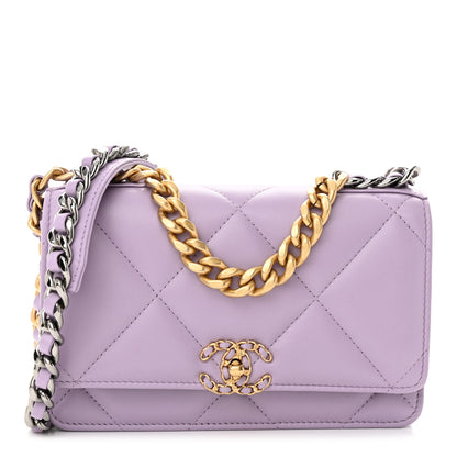 Chanel Lambskin Quilted Chanel 19 Wallet On Chain WOC Light Purple 1 of 15