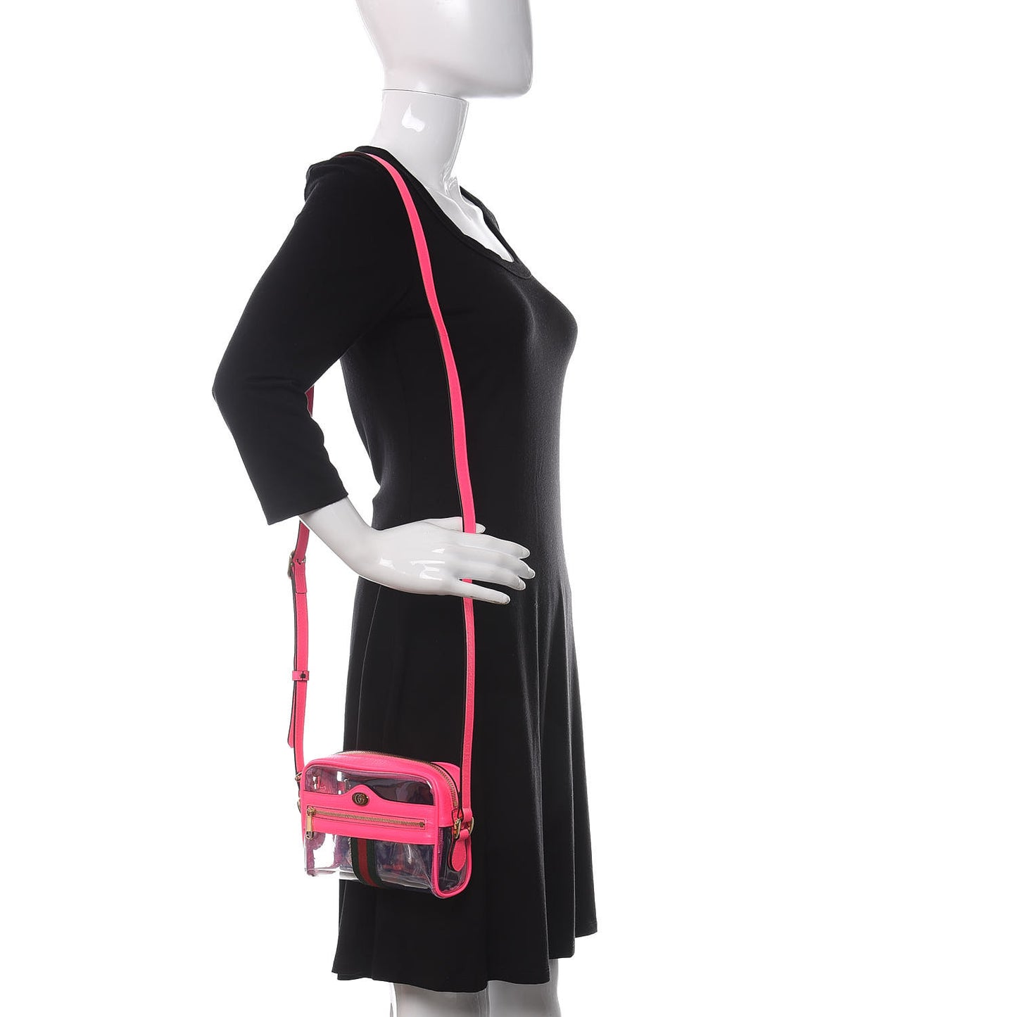 Vinyl Web Mini Ophidia Transparent Shoulder Bag Fluorescent Fuchsia