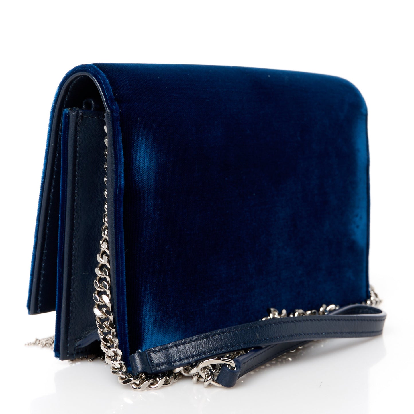 Velvet Crystal Monogram Kate Tassel Chain Wallet Blue