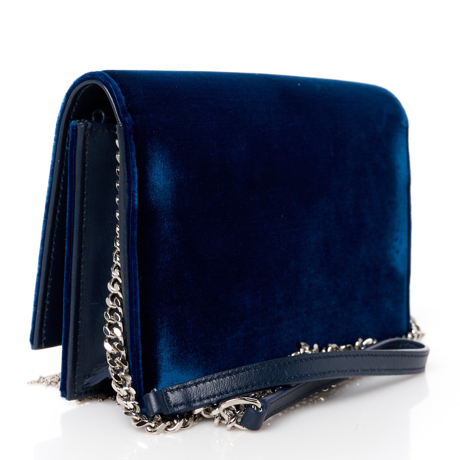Saint Laurent Velvet Crystal Monogram Kate Tassel Chain Wallet Blue 3 of 9