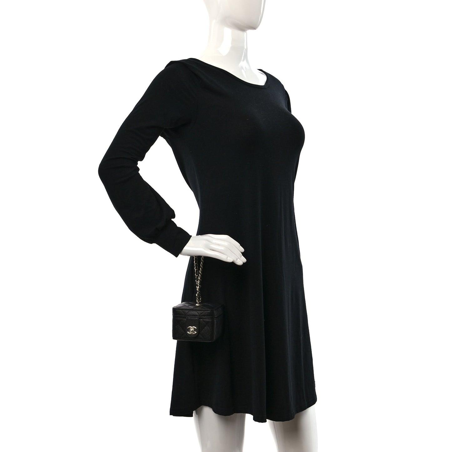 Caviar Quilted Mini Vanity Wrist Case With Chain Black
