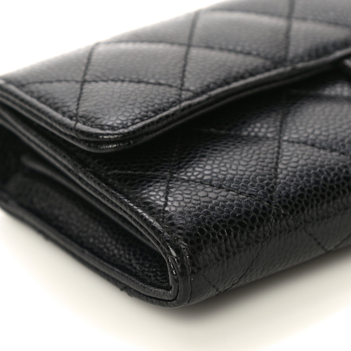 Caviar Quilted Large Gusset Flap Wallet Black