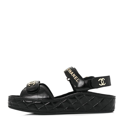 Chanel Shiny Calfskin Logo Platform Sandals 39 Black 1 of 22