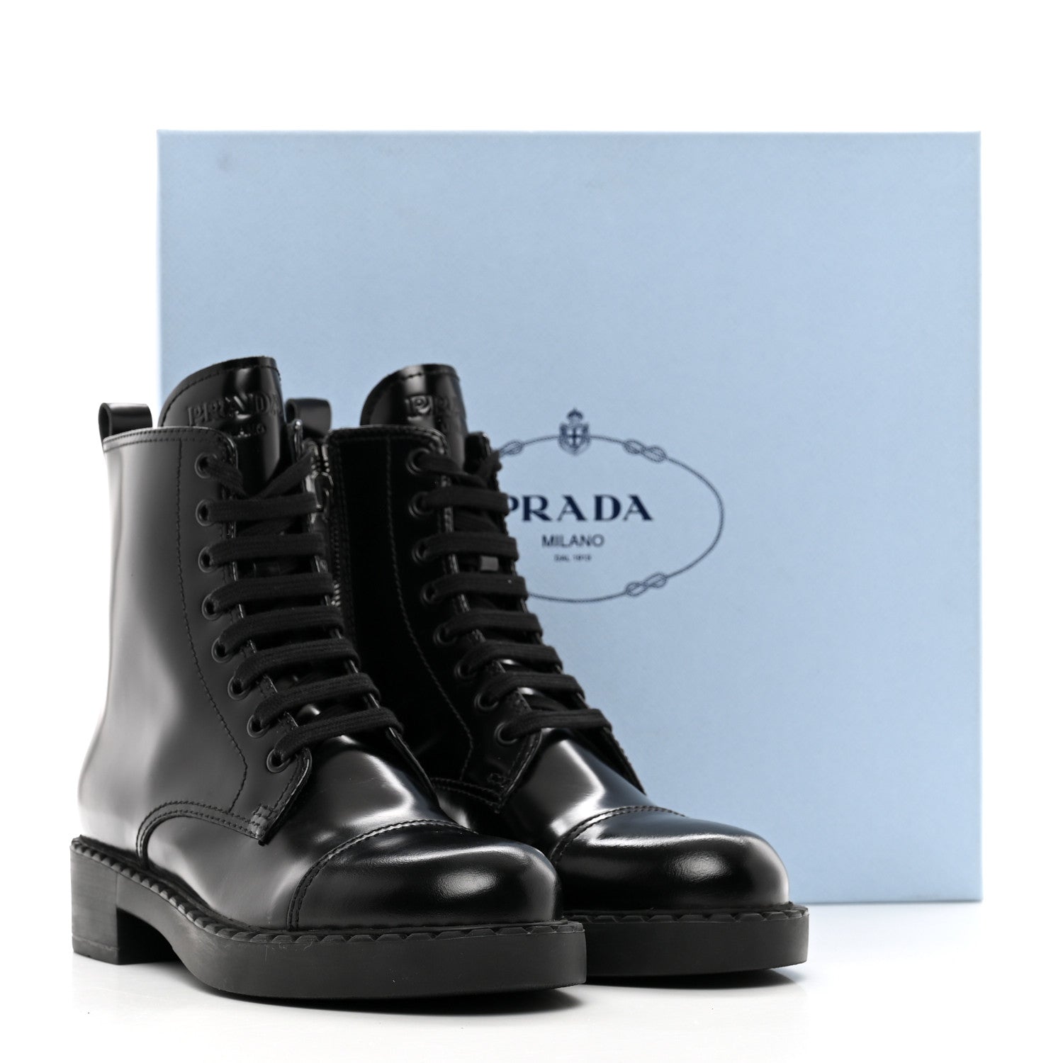 Prada Spazzolato Chocolate 50mm Combat Boots 36 Black 10 of 10