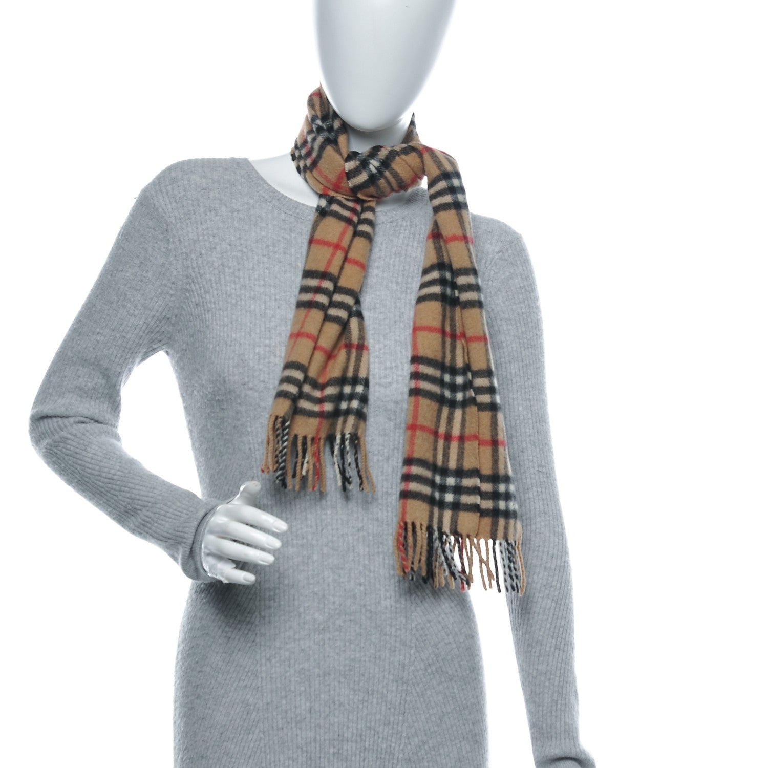 Burberry Cashmere House Check Fringe Scarf Camel 2 of 3