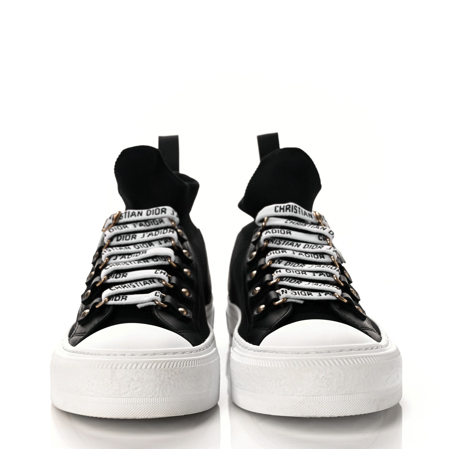 Technical Knit Calfskin Womens Walk'N'Dior High Top Sneakers 38.5 Black