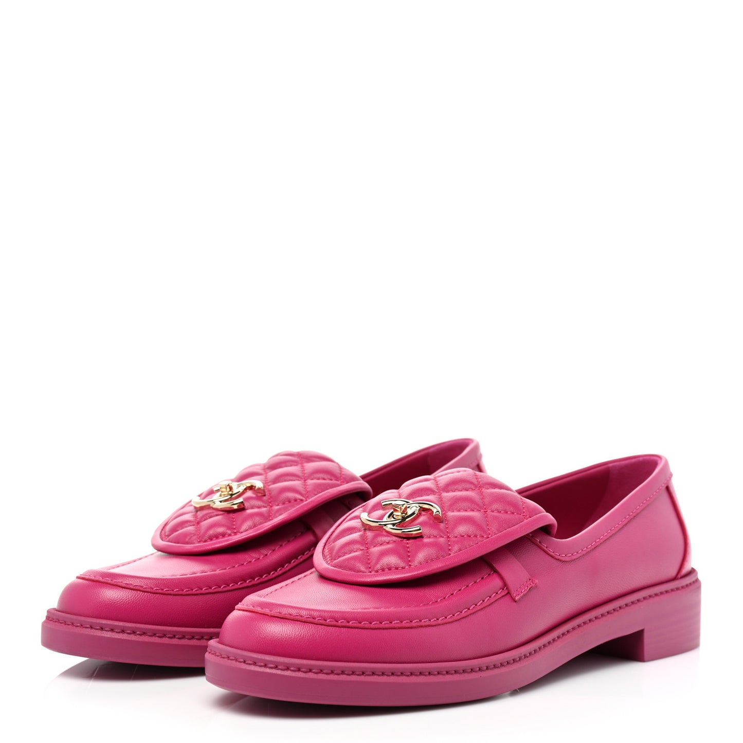 Lambskin Quilted CC Turnlock Loafers 41 Fuchsia