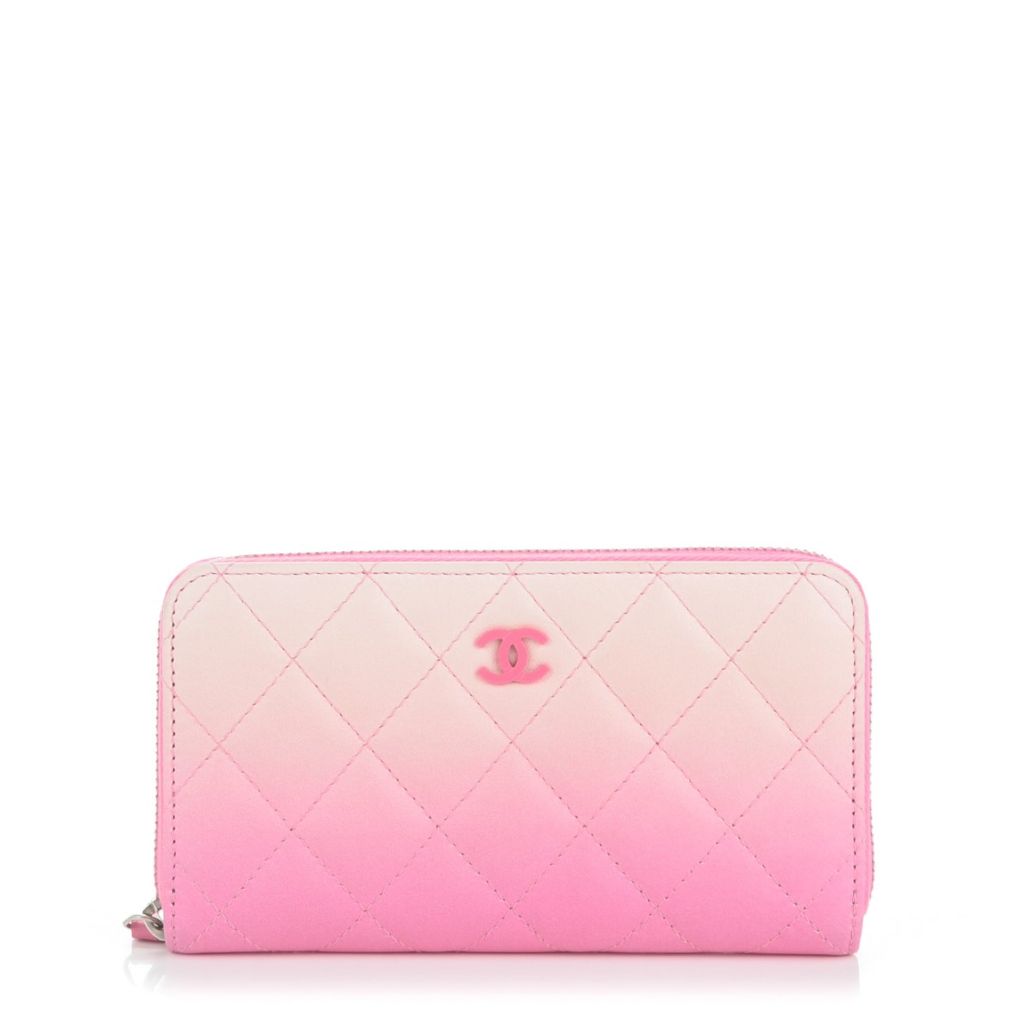 Faded Lambskin Quilted Small Zephyr Zip Around Wallet Dark Pink