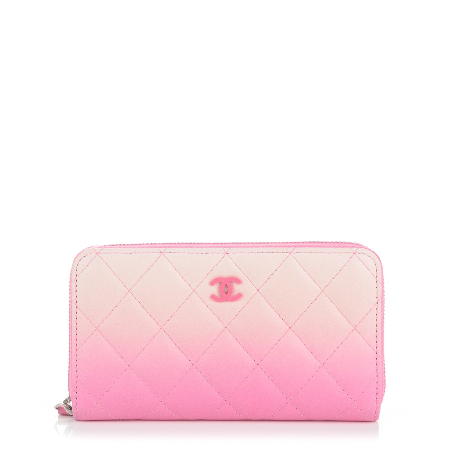 Chanel Faded Lambskin Quilted Small Zephyr Zip Around Wallet Dark Pink 1 of 8