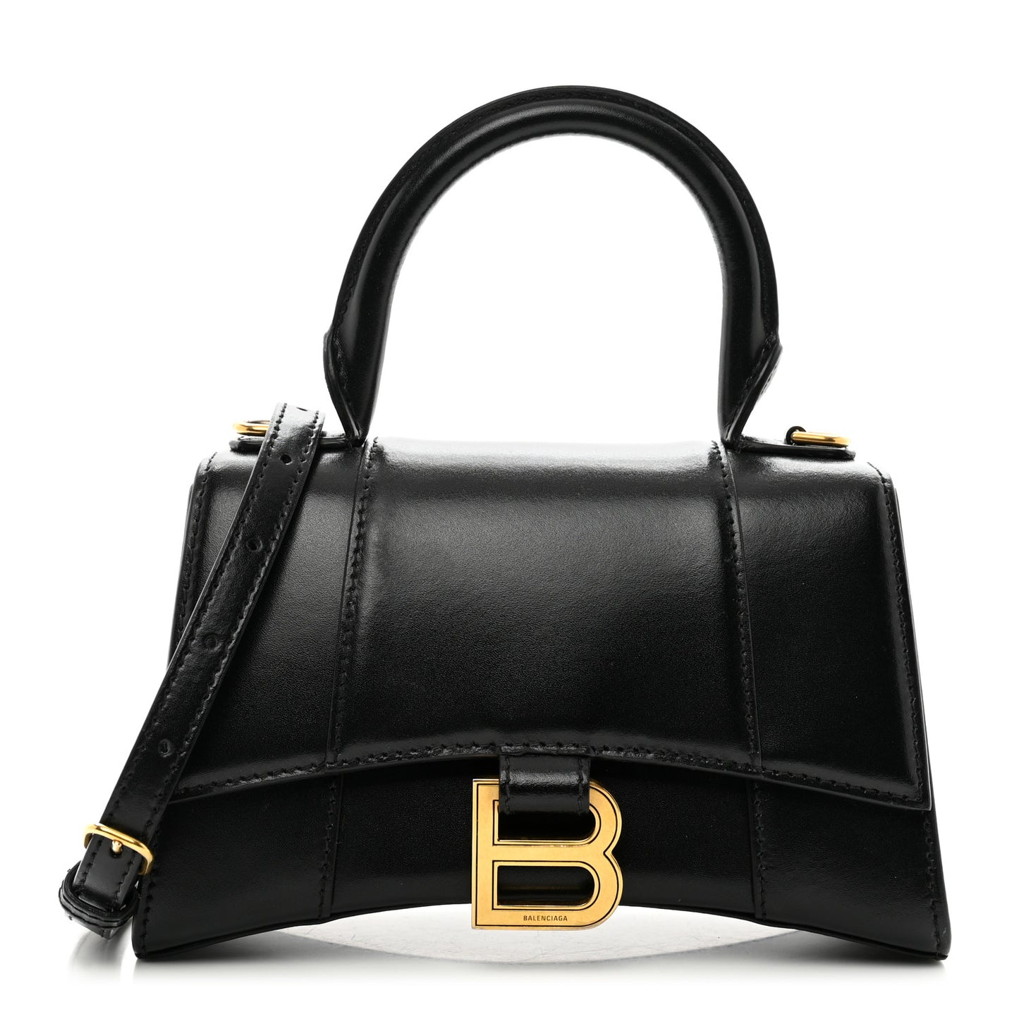 Shiny Box Calfskin Hourglass Top Handle Bag XS Black
