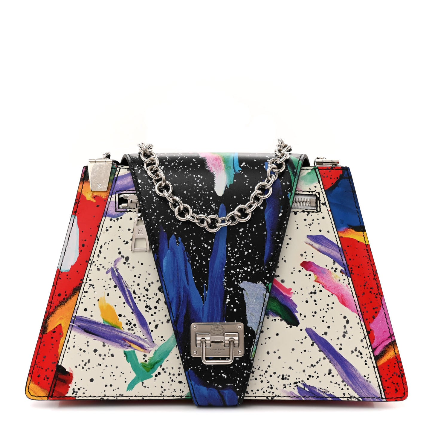 Calfskin Splash Print Trapeze Black White Red