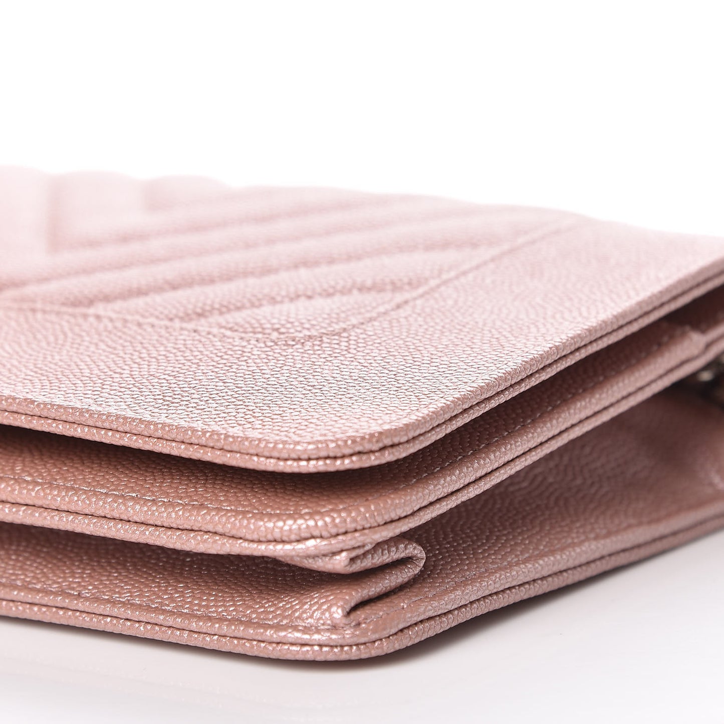 Metallic Caviar Chevron Quilted Vintage Mademoiselle Wallet On Chain WOC Pink