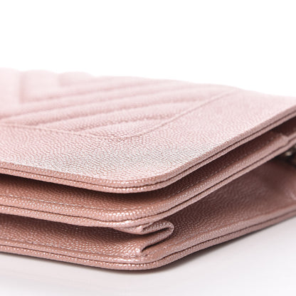 Chanel Metallic Caviar Chevron Quilted Vintage Mademoiselle Wallet On Chain WOC Pink 10 of 11