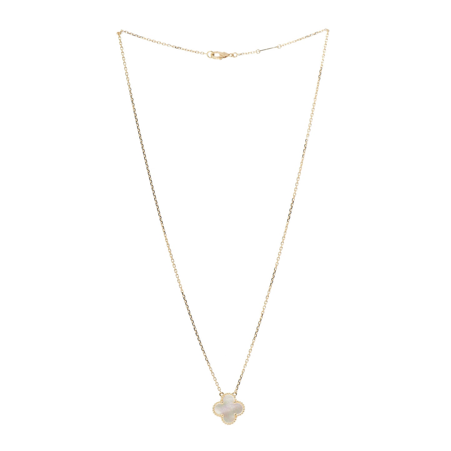 18K Yellow Gold Mother of Pearl Vintage Alhambra Pendant Necklace