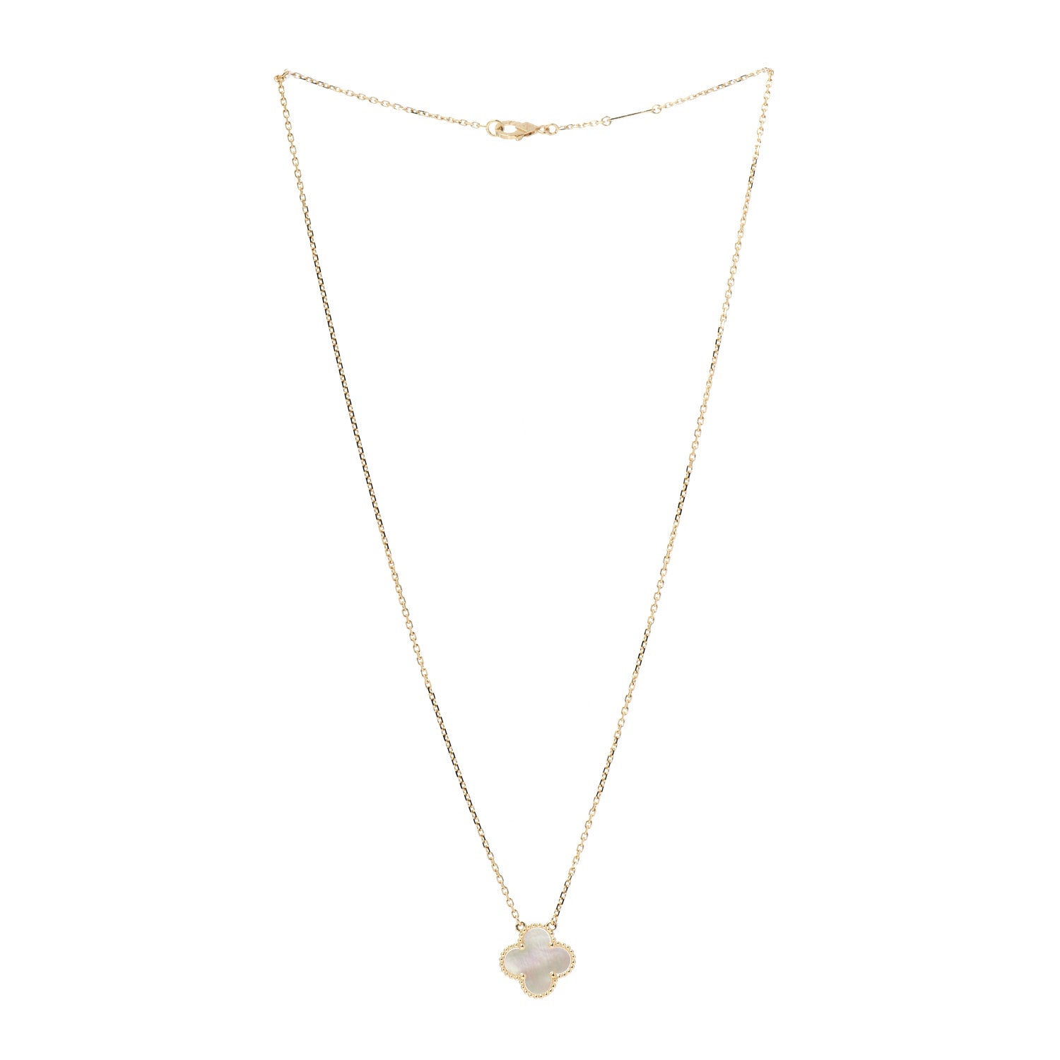 Van Cleef & Arpels 18K Yellow Gold Mother of Pearl Vintage Alhambra Pendant Necklace 3 of 6