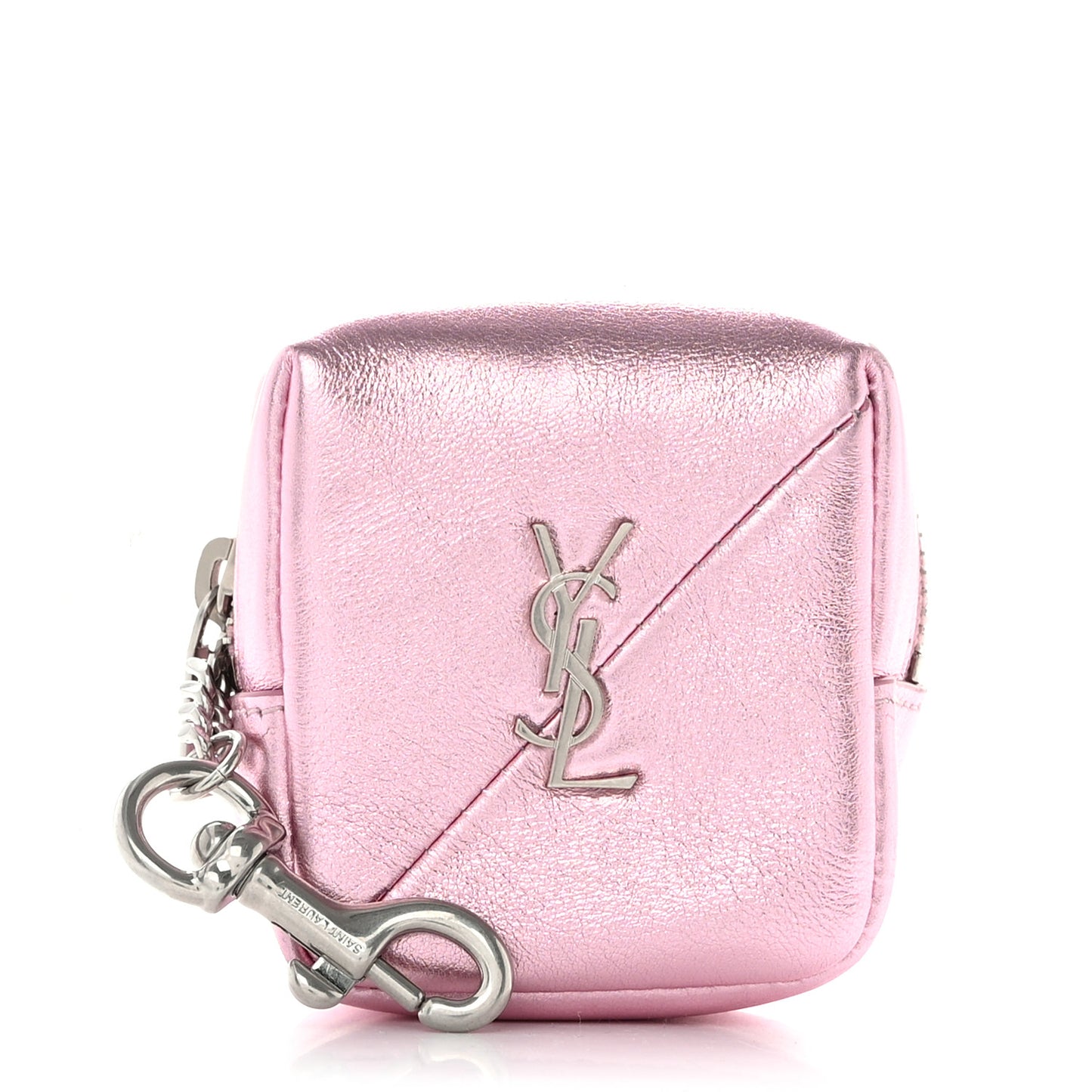 Crinkled Lame Calfskin Jaime Cube Charm Keychain Violet
