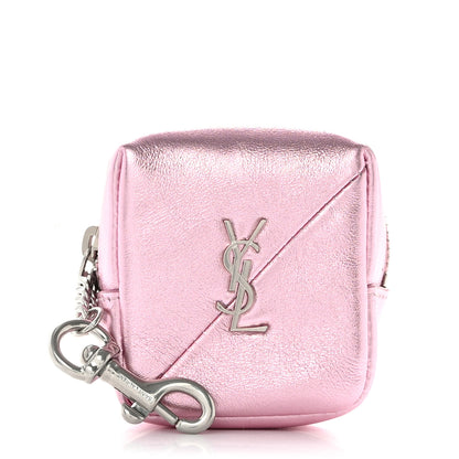 Saint Laurent Crinkled Lame Calfskin Jaime Cube Charm Keychain Violet 1 of 7