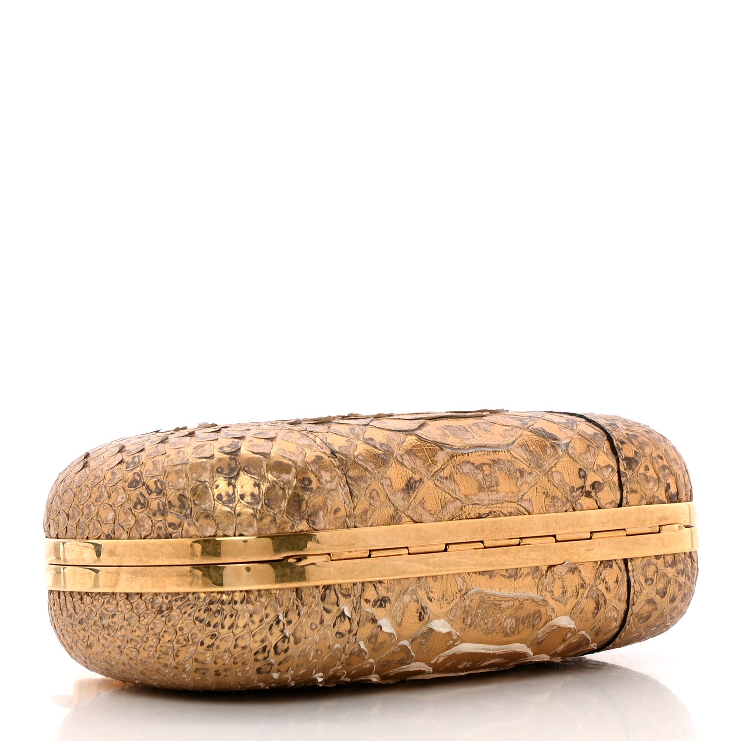 Alexander McQueen Metallic Marbled Snakeskin Crystal Apple Hummingbird Knuckle Duster Box Clutch Gold 4 of 10
