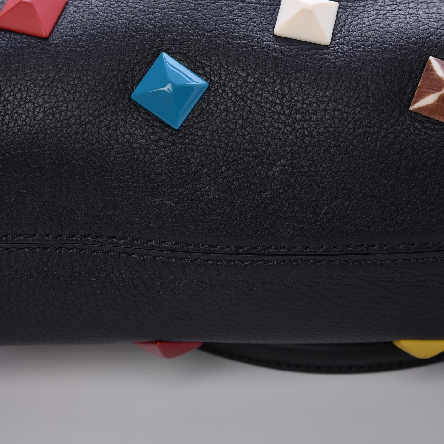 Calfskin Studded Small Drawstring Satchel Black Multicolor