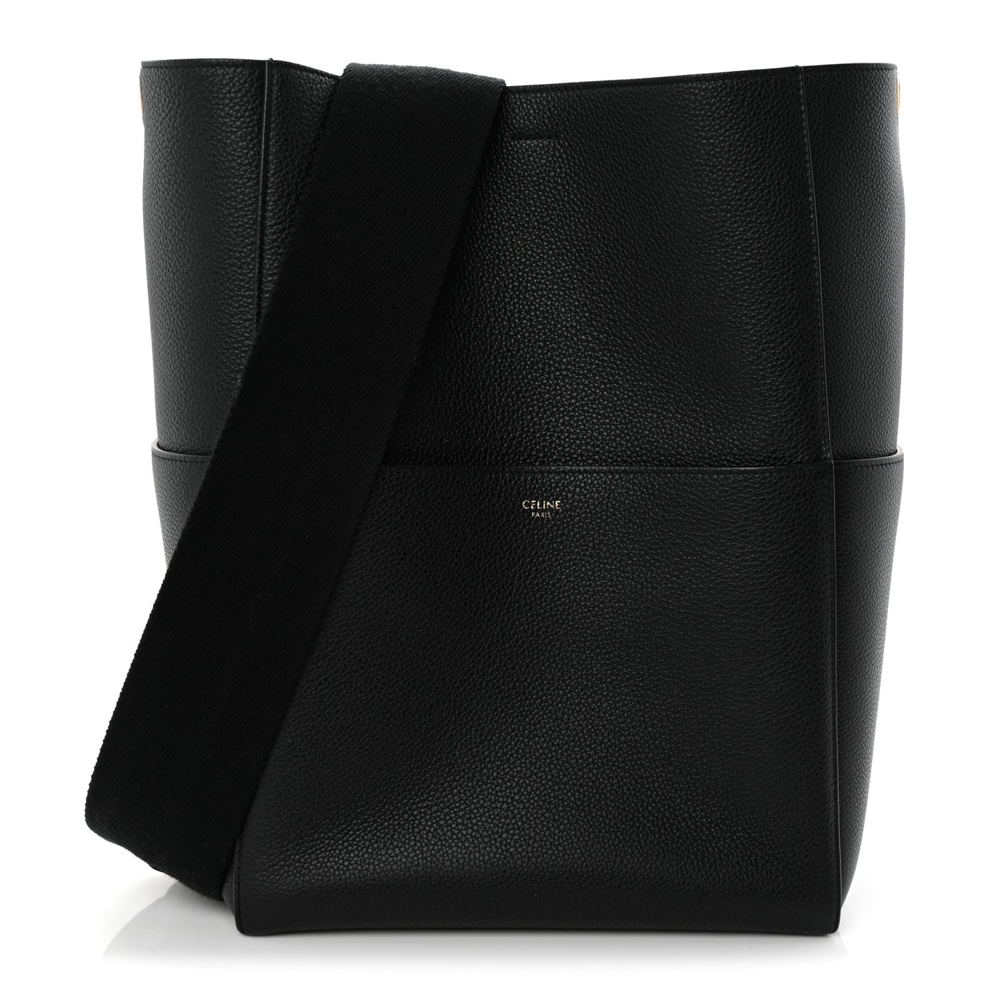 Soft Grained Calfskin Sangle Bucket Bag Black
