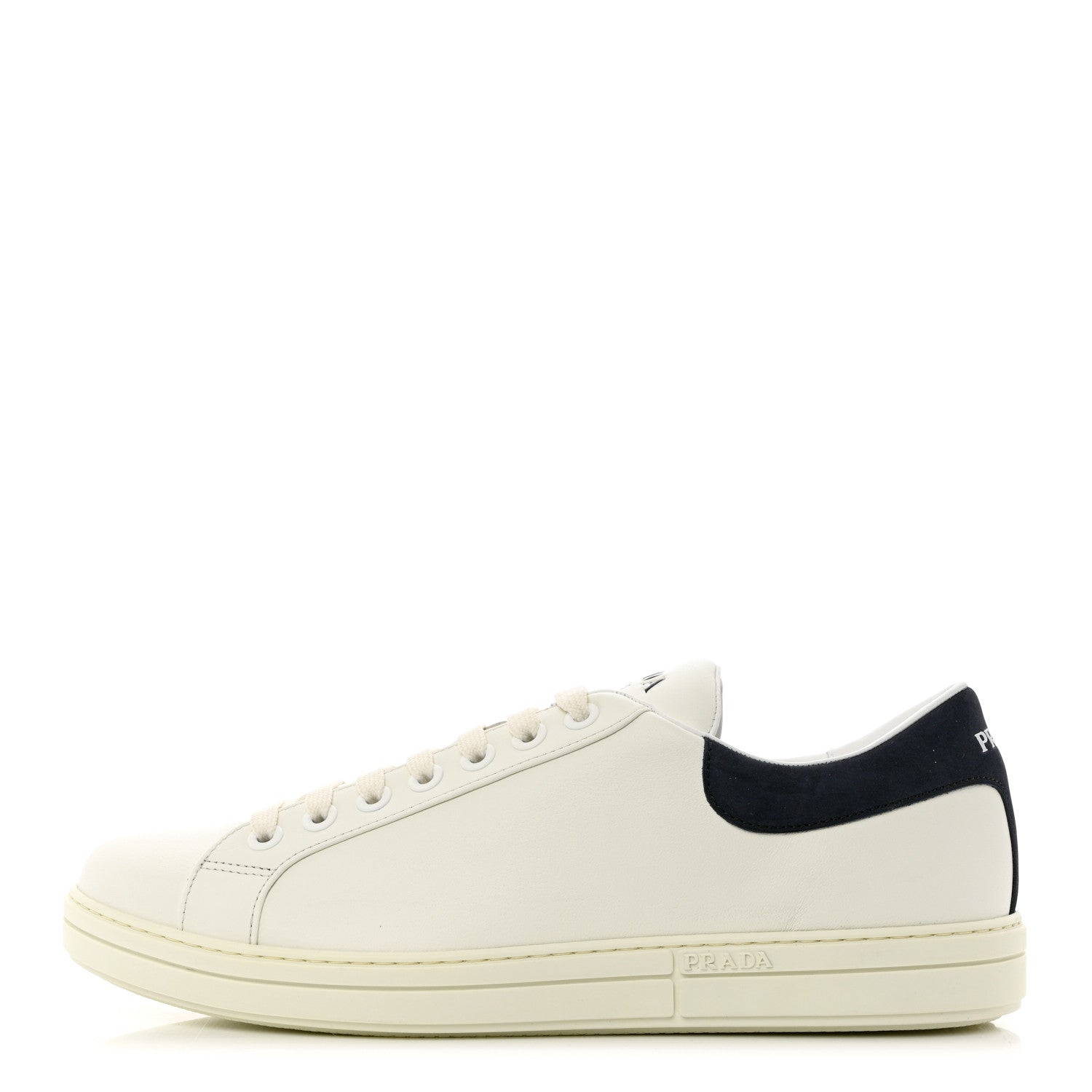 Prada Vitello Plume Mens Logo Low Top Sneakers 9.5 White Oltremare 1 of 9