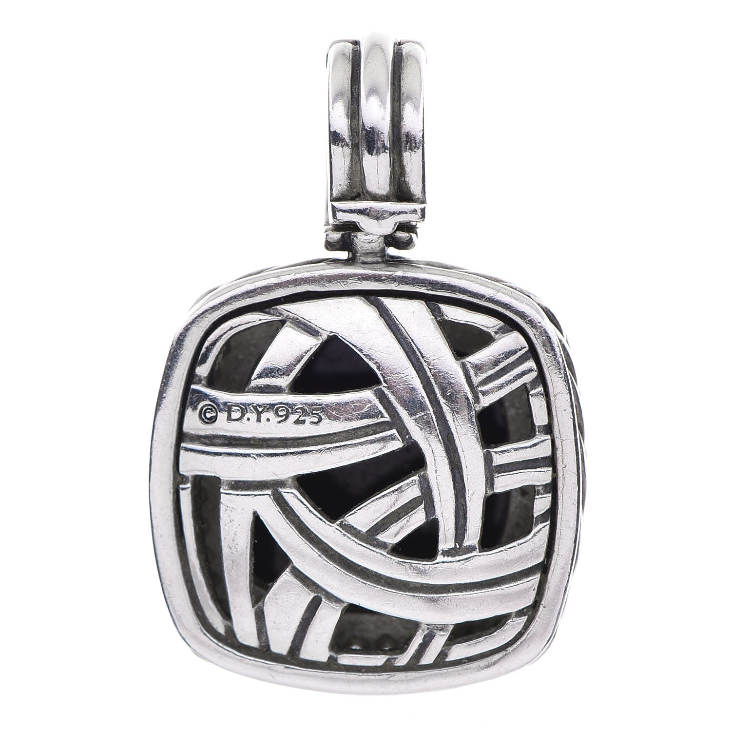 David Yurman Sterling Silver Diamond Onyx 14mm Albion Enhancer Pendant 3 of 4