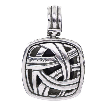 David Yurman Sterling Silver Diamond Onyx 14mm Albion Enhancer Pendant 3 of 4