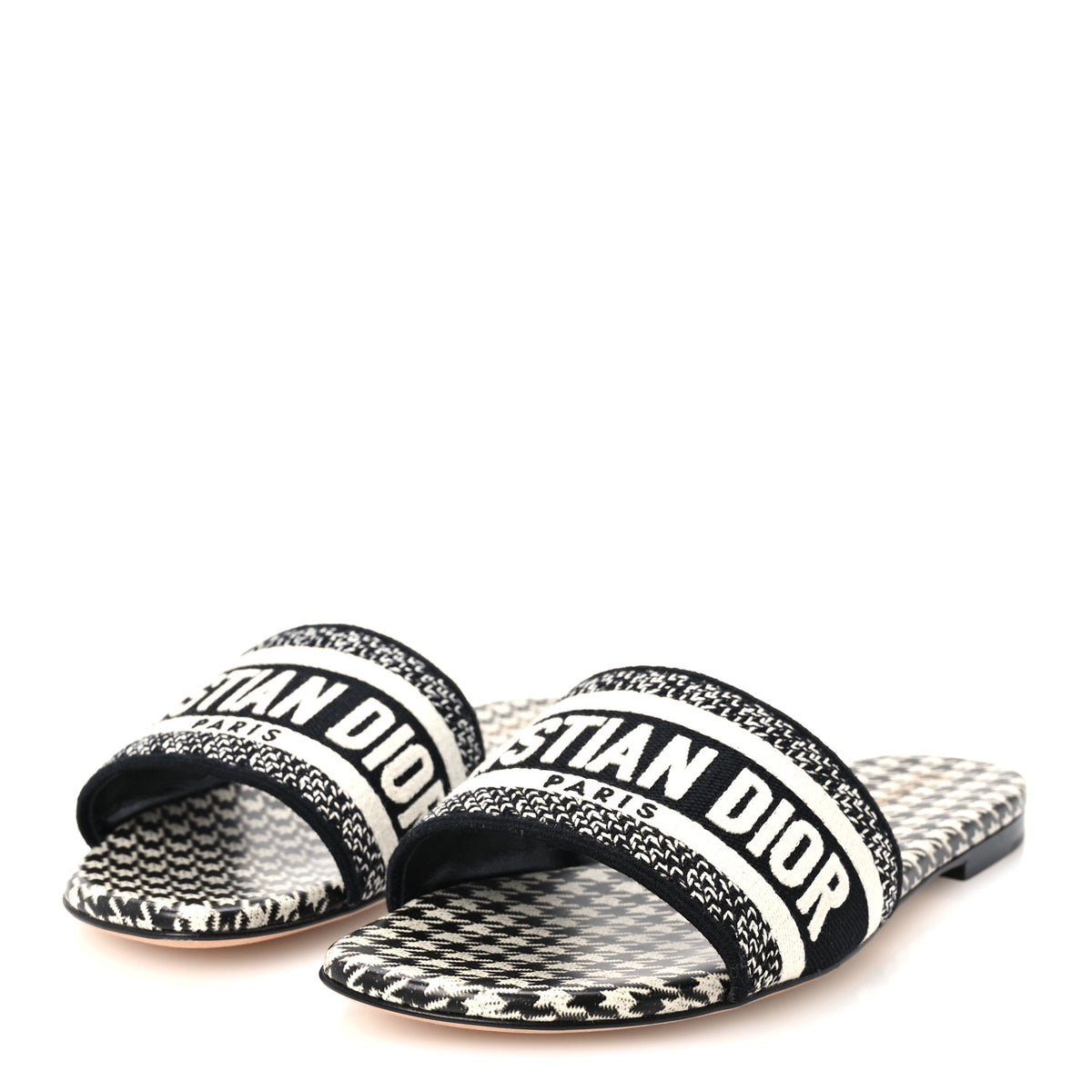 Canvas Millefiori Embroidered Dway Flat Slide Sandals 36 Black White
