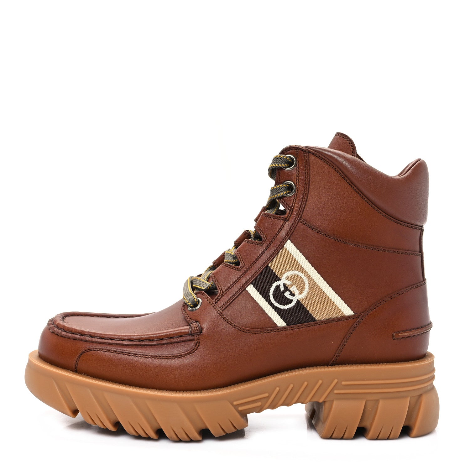 Gucci Quebec Calfskin Web Mens Interlocking G Lace Up Combat Up