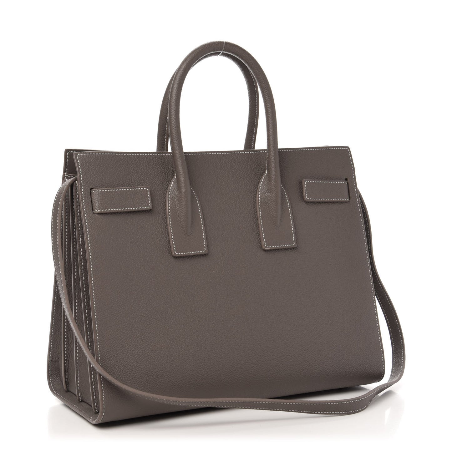 Grained Calfskin Topstitch Small Sac De Jour Grey