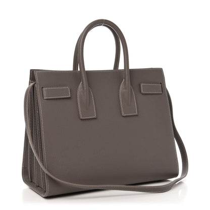 Saint Laurent Grained Calfskin Topstitch Small Sac De Jour Grey 3 of 9