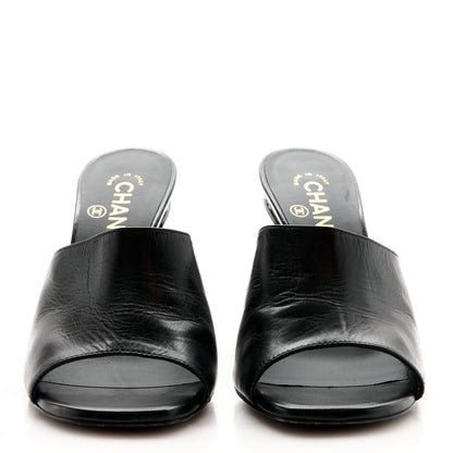 Chanel Shiny Goatskin Pearl Mule Sandals 38 Black 2 of 10