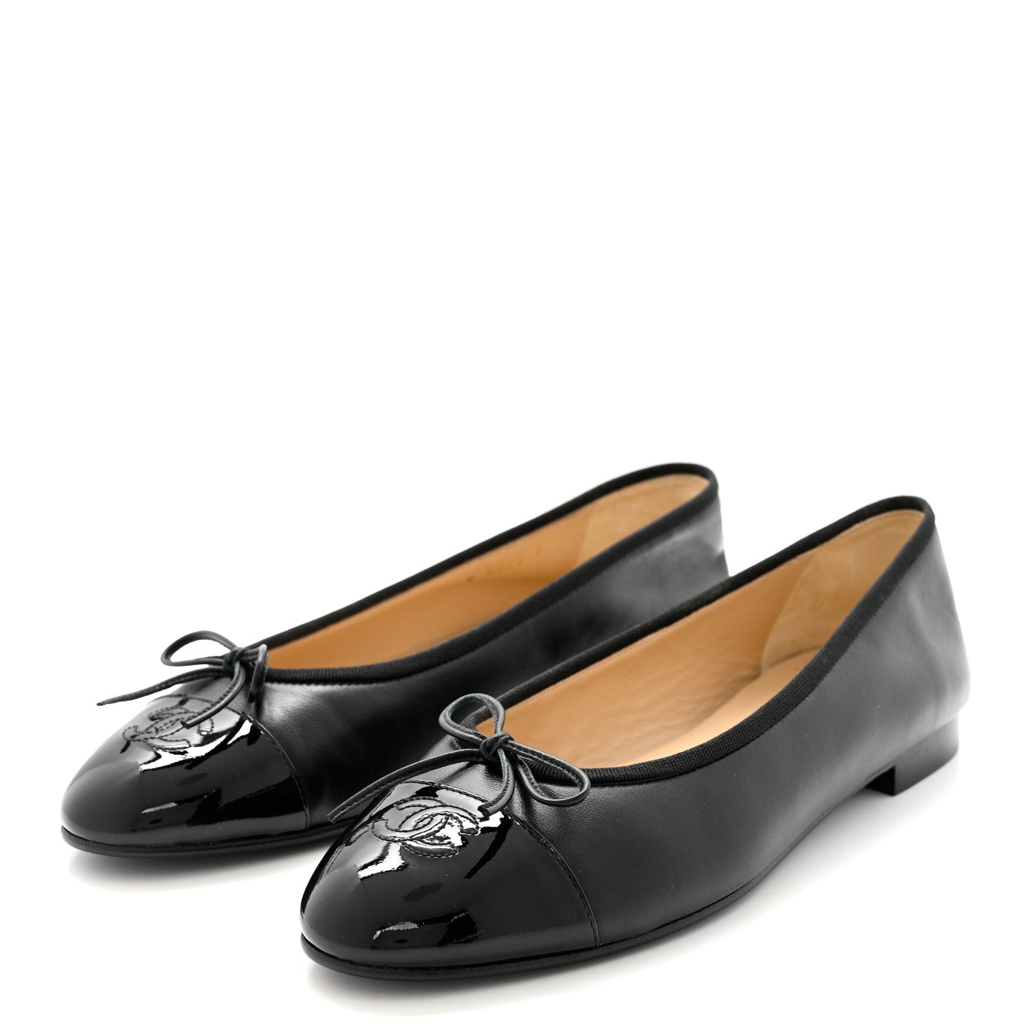 Chanel Lambskin Patent Cap Toe Ballerina Flats 41 Black 3 of 9