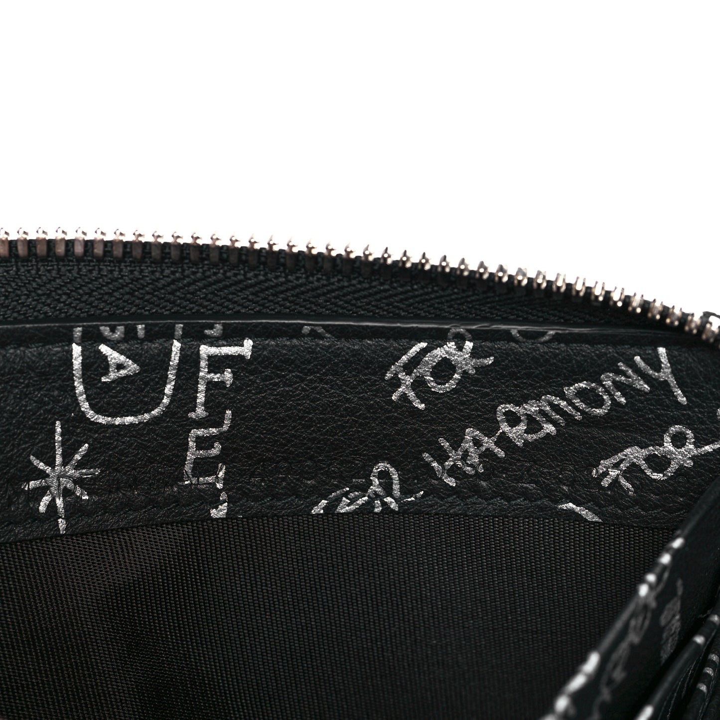 Calfskin Classic Silver Hardware Printed Tattoo Everyday Continental Zip Around Wallet Black