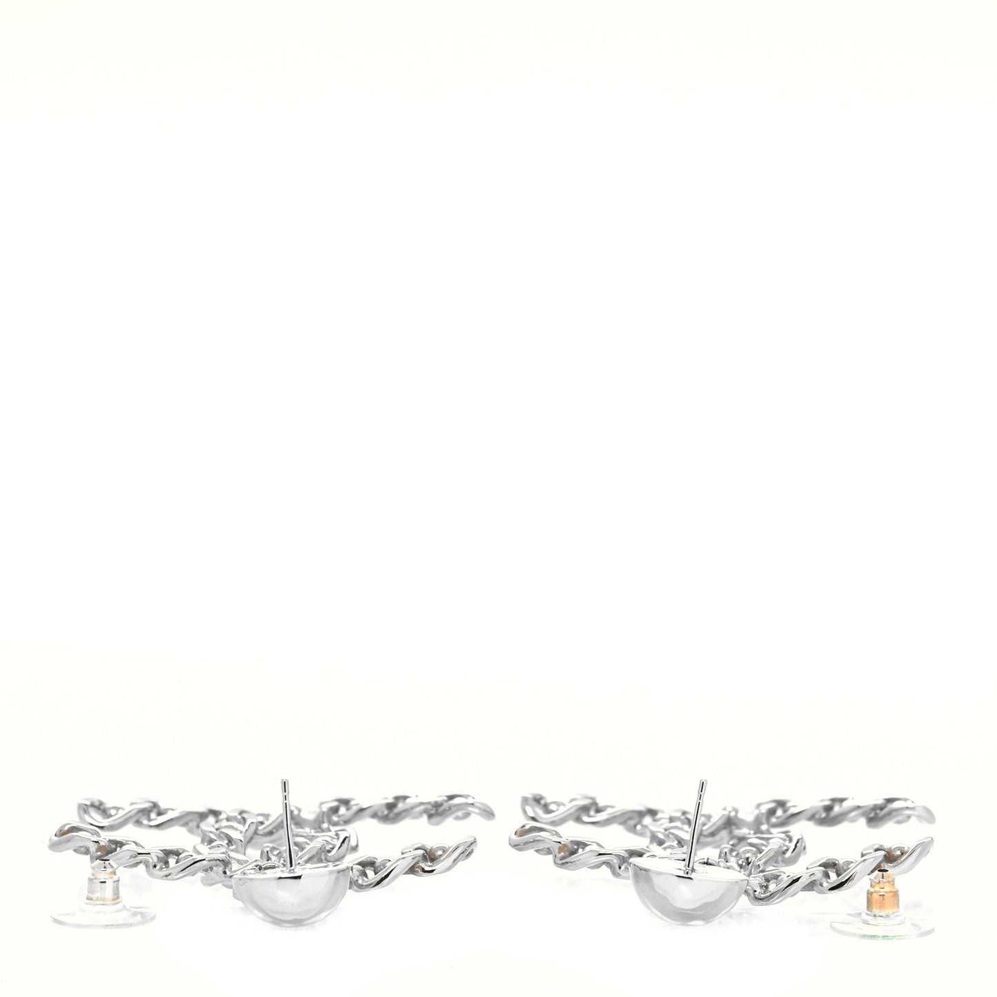 Pearl Chain Link CC Drop Earrings Silver