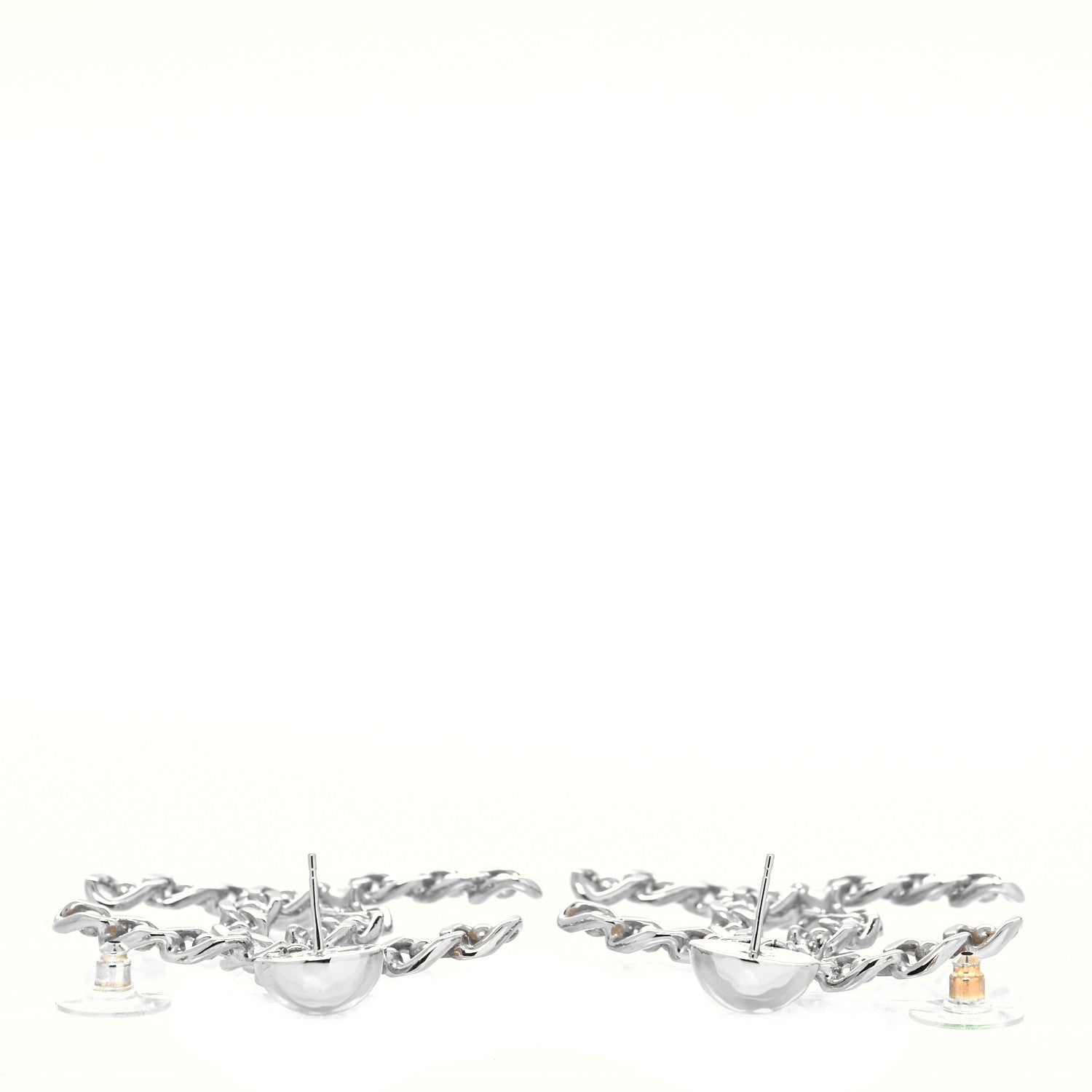 Chanel Pearl Chain Link CC Drop Earrings Silver 3 of 4