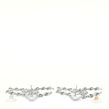 Chanel Pearl Chain Link CC Drop Earrings Silver 3 of 4