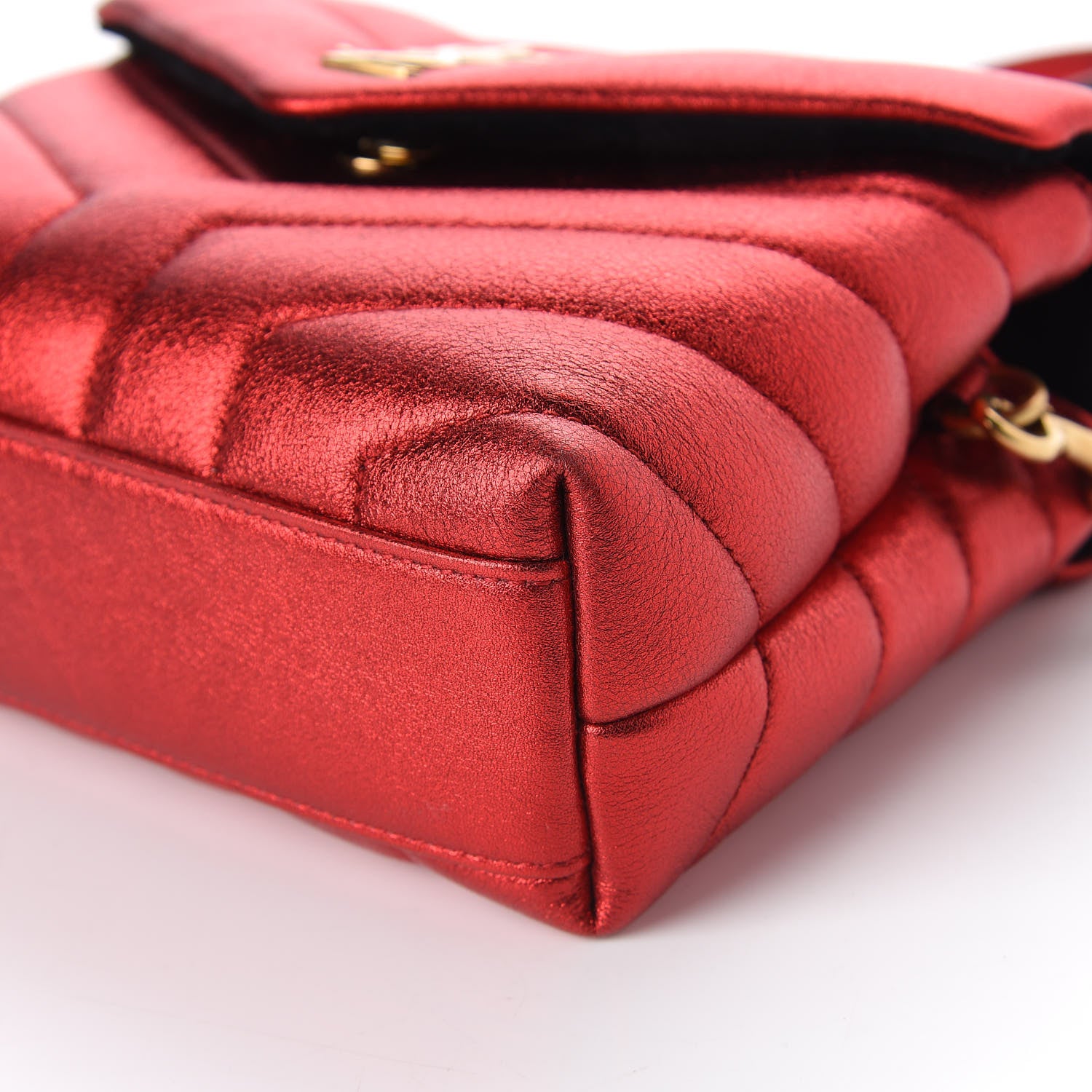 Saint Laurent Metallic Calfskin Matelasse Toy Loulou Monogram Chain Satchel Red 7 of 13