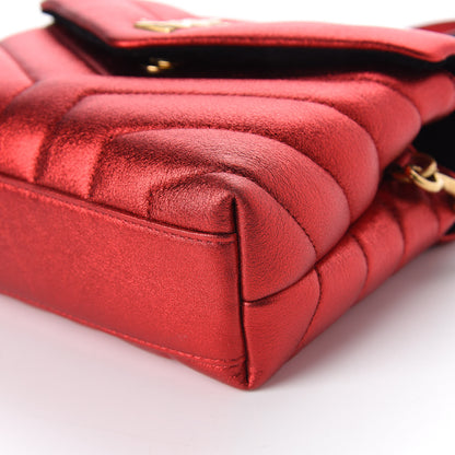 Saint Laurent Metallic Calfskin Matelasse Toy Loulou Monogram Chain Satchel Red 7 of 13